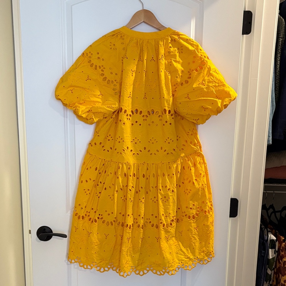 Anthropologie Yellow Eyelet Dress Medium Petite - Picture 2 of 3